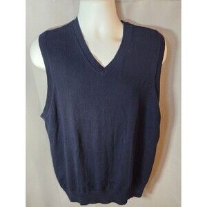 LL Bean Cotton Cashmere Navy V Neck Sweater Vest Mens XL 269375
